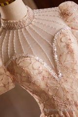 Beautiful Tulle Flower Tea Length Prom Dress, Off the Shoulder Short Sleeve Evening Party Dress