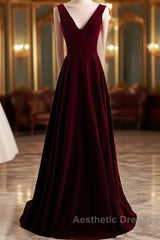 Beautiful Wine Red Simple Long A-Ine Wedding Party Dresses, Dark Red Evening Prom Dresses