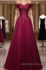 Beautiful Wine Red Tulle Sweetheart Long Evening Prom Dresses A-Line Party Dresses Elegant Evening Dresses