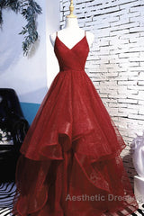 Beautiful Wine Red Velvet Straps V-Neckline Party Dresses Evening Prom Dresses, Long Evening Dresses