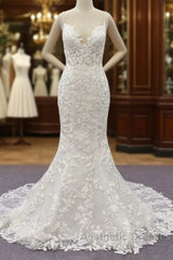 Best Spaghetti Strap Appliques Mermaid Wedding Dresses