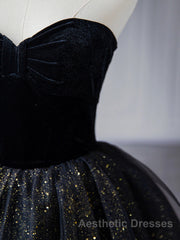 Black  A-Line Tulle Shiny Tulle Long Evening Prom Dresses, Black Tulle Formal Dresses