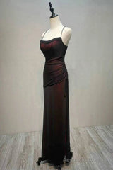 Black and Red Straps Long Simple Party Dress, Black and Red Prom Dress