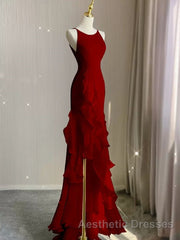 Black Mermaid Beach Wedding Dresses With Ruffles, Spaghetti Straps Backless Evening Prom Gown