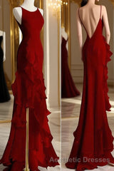 Black Mermaid Beach Wedding Dresses With Ruffles, Spaghetti Straps Backless Evening Prom Gown