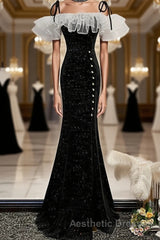 Black mermaid long Evening Prom Dresses, black evening Dresses