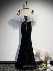 Black mermaid long Evening Prom Dresses, black evening Dresses