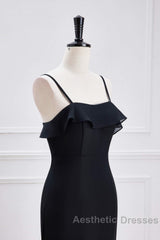 Black Straps Ruffle Multi-Layer Chiffon Maxi Dresses