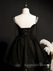Black Straps Tulle Short Homecoming Dresses Evening Prom Dresses, Little Black Party Dresses