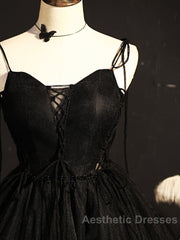 Black Straps Tulle Short Homecoming Dresses Evening Prom Dresses, Little Black Party Dresses