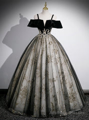 Black Tulle Velvet Sequins Straps Quinceanera Dress