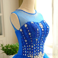 Blue Beaded Tulle Short Cute Homecoming Dresses, Blue Short Party Dresses Evening Prom Dresses