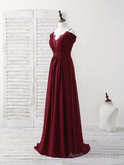 Blue Lace Chiffon Long Prom Dress Blue Bridesmaid Dress