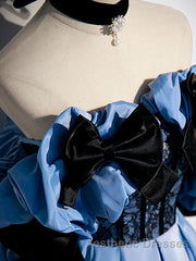 Blue satin lace long Evening Prom Dresses blue satin evening Dresses