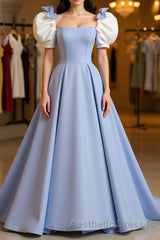 Blue Satin Long Evening Prom Dresses, Blue Formal Graduation Dresses