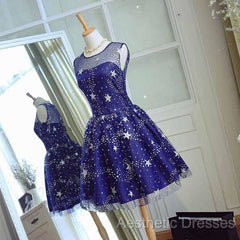 Blue Short Beautiful Homecoming Dresses Tulle SleevelessEvening Prom Dresses, Blue Party Dresses