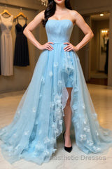 Blue sweetheart tulle long Evening Prom Dresses, blue tulle evening Dresses
