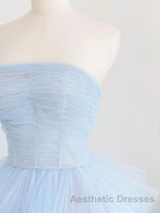 Blue tulle long Evening Prom Dresses, blue tulle evening Dresses