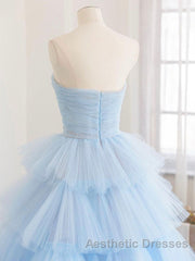 Blue tulle long Evening Prom Dresses, blue tulle evening Dresses