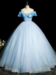 Blue Tulle Sequins Backless Butterfly Quinceanera Dress