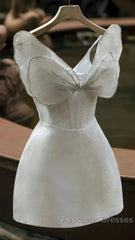 Bowknot White Homecoming Dresses Sparkle Evening Dresses Short Party Dresses