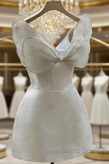 Bowknot White Homecoming Dresses Sparkle Evening Dresses Short Party Dresses