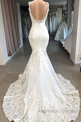 Amazing Appliques Tulle Mermaid Wedding Dresses