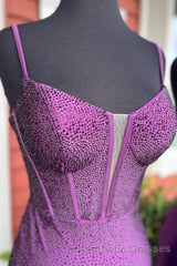 Royal Blue Beaded Sheath Deep V Neck Homecoming Dresses