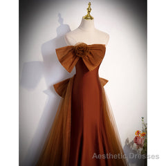 Brown Tulle and Satin Mermaid Long Party Dress, New Style Long Formal Dress Prom Dress