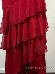 Burgundy A-Line Halter V Neck Chiffon Backless Evening Prom Dresses,Bridesmaid Dresses With Ankle Length