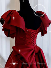 Burgundy off shoulder satin long Evening Prom Dresses, burgundy evening Dresses