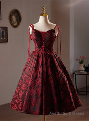 Burgundy Print Straps Homecoming Dress