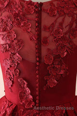 Burgundy round neck lace long Evening Prom Dresses burgundy evening Dresses