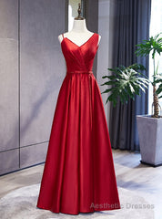 Burgundy Satin Dissymmetry Neck Beading Prom Dress