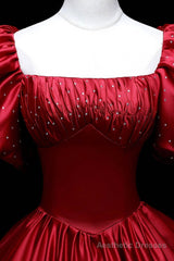 Burgundy Satin Long A-Line Prom Dress,  Burgundy Formal Evening Dress