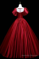 Burgundy Satin Long A-Line Prom Dress,  Burgundy Formal Evening Dress