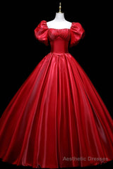 Burgundy Satin Long A-Line Prom Dress,  Burgundy Formal Evening Dress
