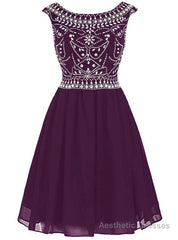 Burgundy Short Mini Chiffon Scoop Cap Sleeve Homecoming Dress