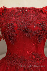 Burgundy tulle lace long Evening Prom Dresses burgundy tulle formal Dresses