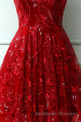 Burgundy v neck lace high low Evening Prom Dresses lace formal Dresses