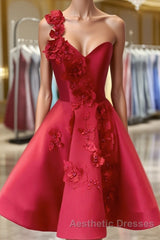Burgundy v neck satin short Evening Prom Dresses one shoulder cocktail Dresses