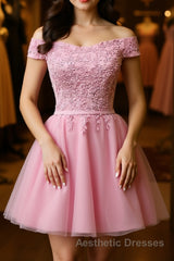 Cap Sleeves Short Pink Lace Evening Prom Dresses, Short Pink Lace Formal Bridesmaid Dresses