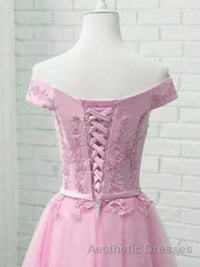 Cap Sleeves Short Pink Lace Evening Prom Dresses, Short Pink Lace Formal Bridesmaid Dresses