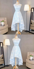 Nice Pink High Low Lace Dress, Pink High Low Dress, Lace Dress, Homecoming Dress