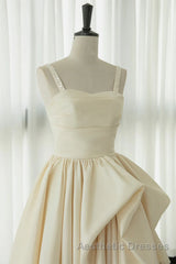 Champagne Tea Length Evening Prom Dresses, Champagne Tea Length Formal Homecoming Dresses