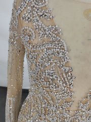 Champagne Tulle Beads Mermaid Short Prom Dress, Champagne Evening Dress