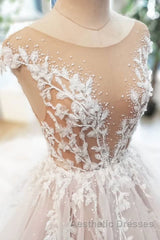 Champagne tulle lace long Evening Prom Dresses, tulle evening Dresses
