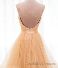 Champagne tulle long Evening Prom Dresses, champagne evening Dresses
