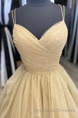 Champagne tulle long Evening Prom Dresses tulle long formal Dresses