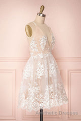 Champagne v neck tulle lace short Evening Prom Dresses champagne tulle bridesmaid Dresses